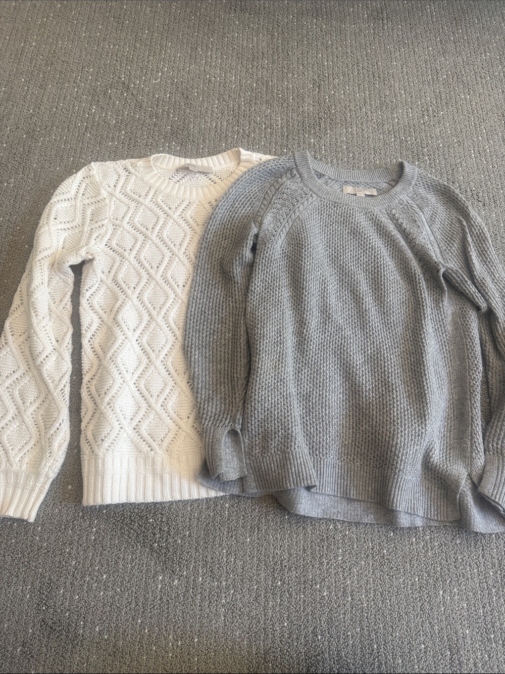 LOFT Classic Crewneck Knit Sweater - Cream & Light Gray